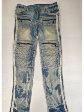 Robin's Jean Men 29x32 Moto Biker Slim Straight Acid Wash Blue Denim Made in USA